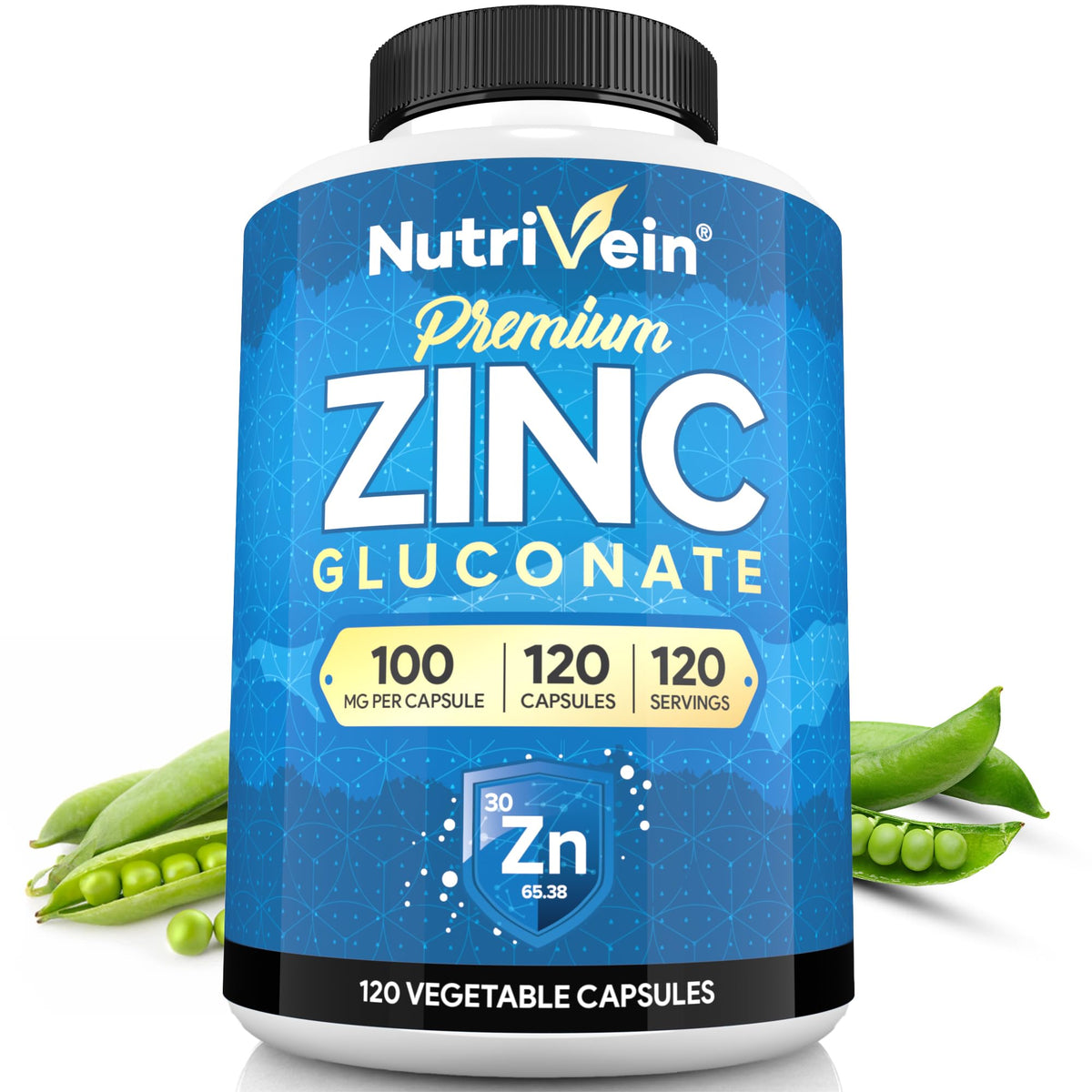 Nutrivein frasco delantero mostrando 120 cápsulas y beneficio de suministro prolongado