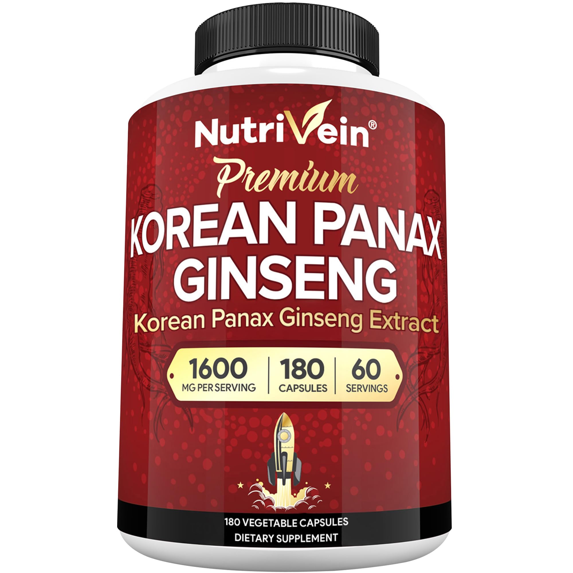 Nutrivein frasco frontal de Korean Red Panax Ginseng muestra presentación y potencia