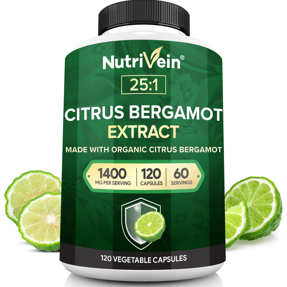 Nutrivein envase frontal Bergamot 1400 mg, presenta dosis concentrada