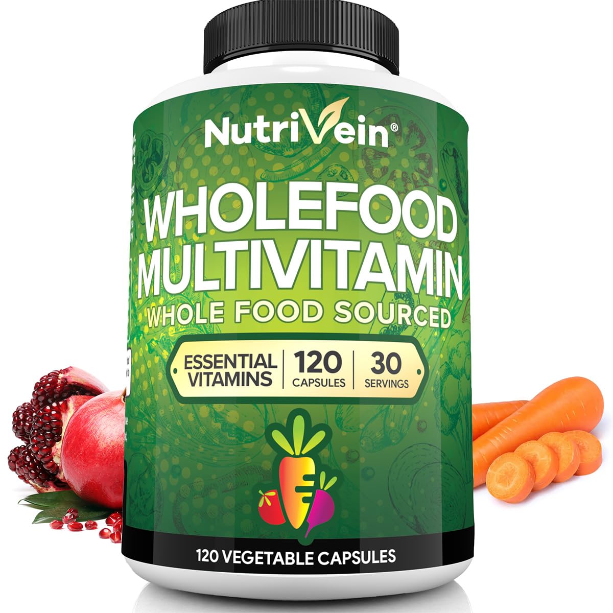 Nutrivein envase frontal mostrando 120 cápsulas y beneficios diarios