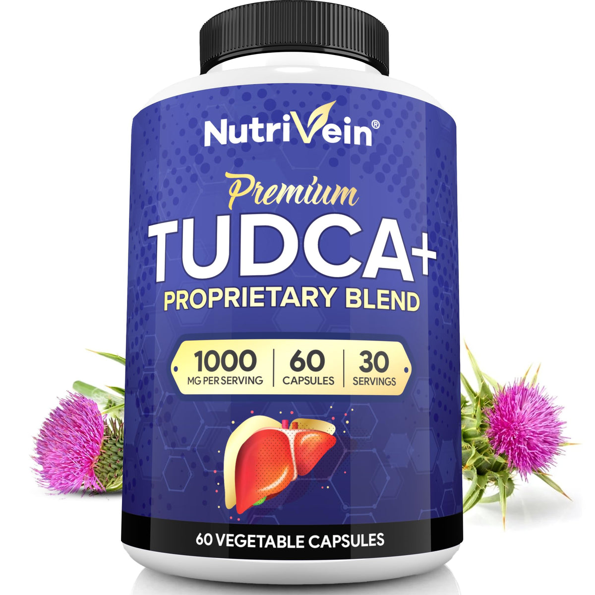 Nutrivein TUDCA+ frontal del envase mostrando la marca y dosis