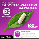 Nutrivein cápsulas sobre mesa junto a alimentos para uso diario