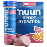 Nuun frente del empaque mostrando tabletas y sabor cítrico, práctico para llevar