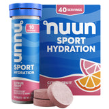 Nuun empaque frontal Citrus Fruit mostrando tubos portátiles y comodidad de uso