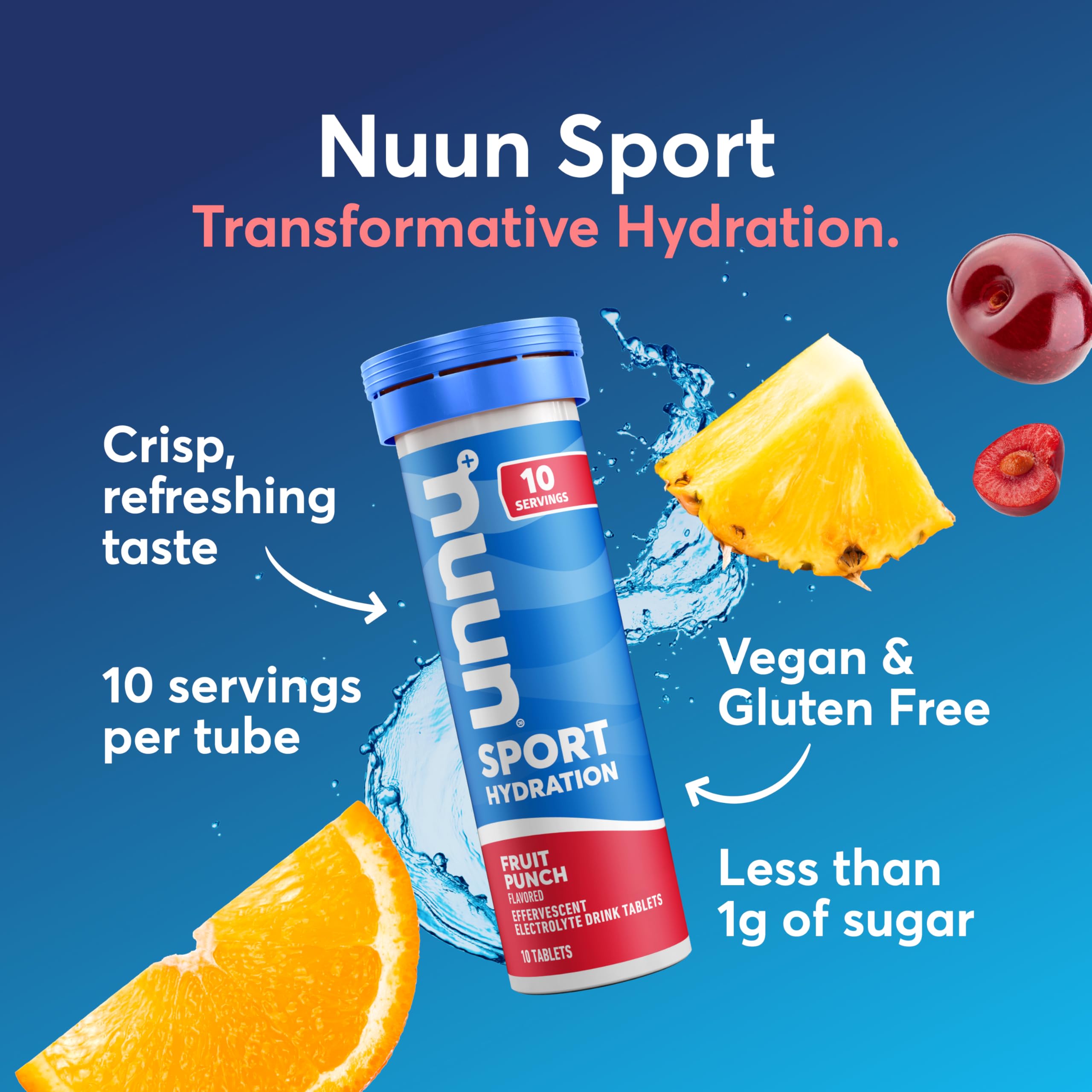 Nuun primer plano de tableta efervescente disolviéndose, rápida hidratación