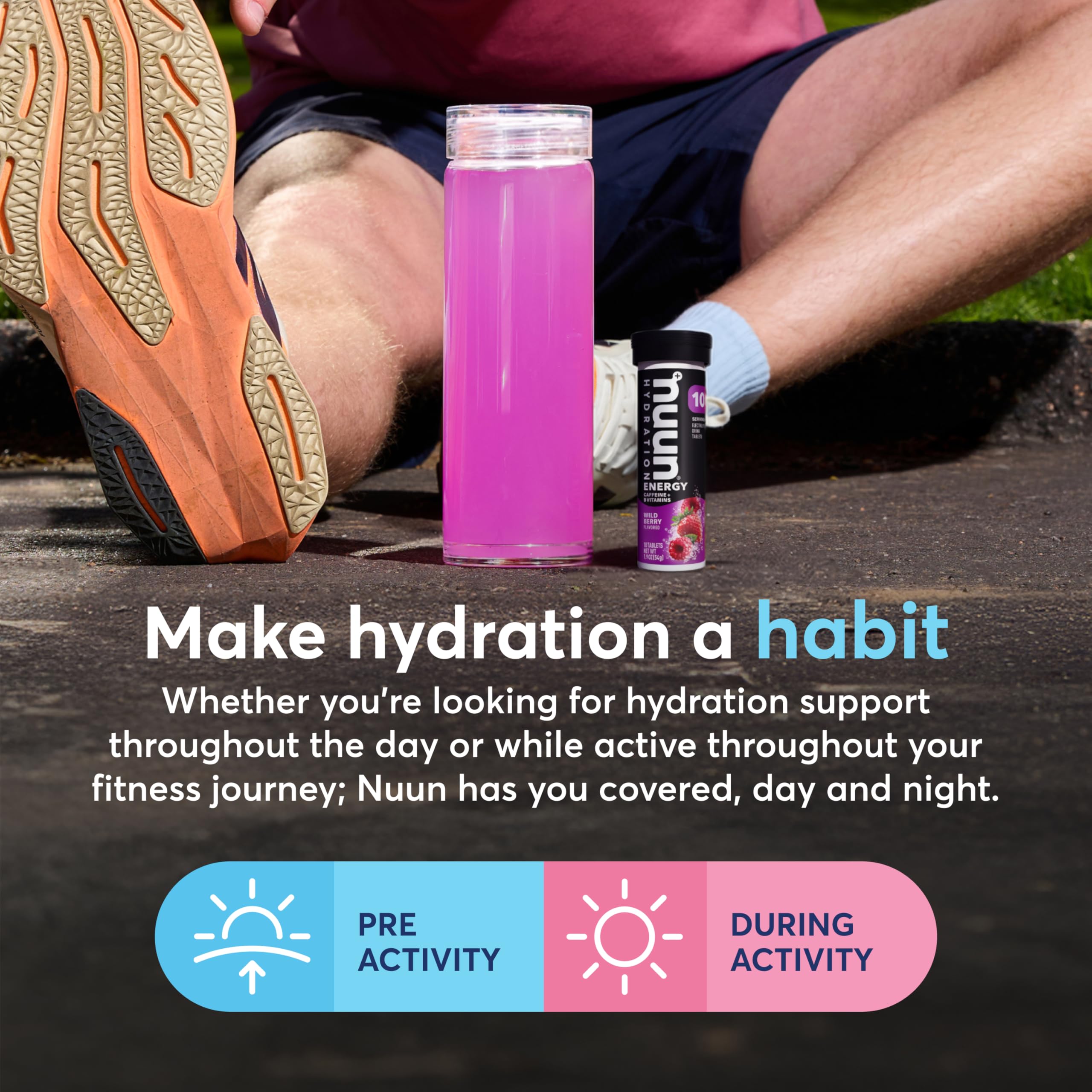 Nuun escala y tamaño tubo comparación práctico para llevar entrenamiento