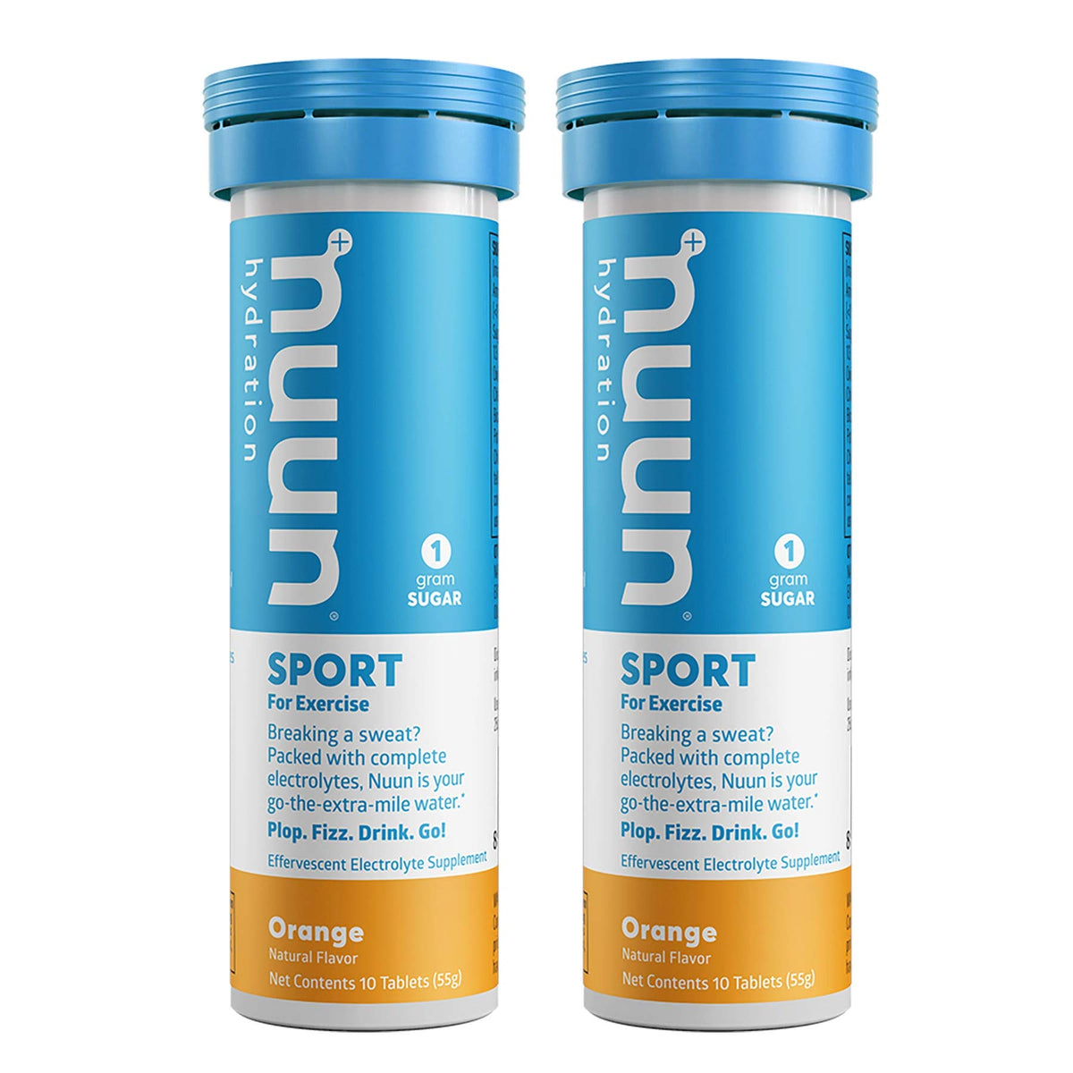 Nuun envase frontal Bev Tube Orange mostrando portabilidad y claridad del producto