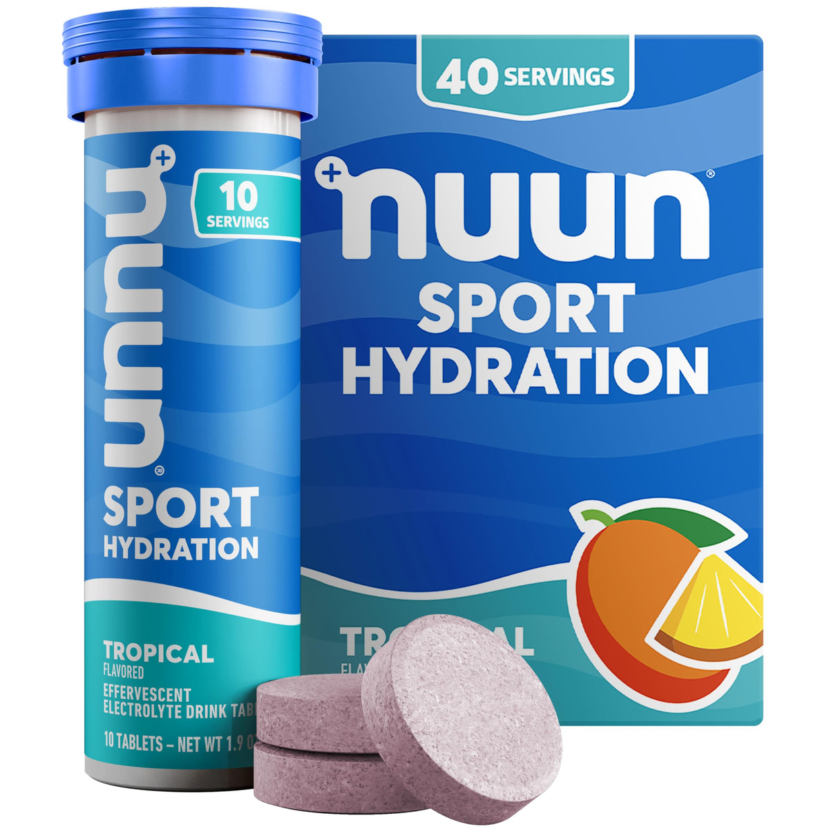 Nuun paquete frontal Tropical mostrando tubo compacto y conveniencia para hidratación