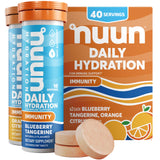 Nuun envase frontal mostrando tubos y sabores, práctico y portable