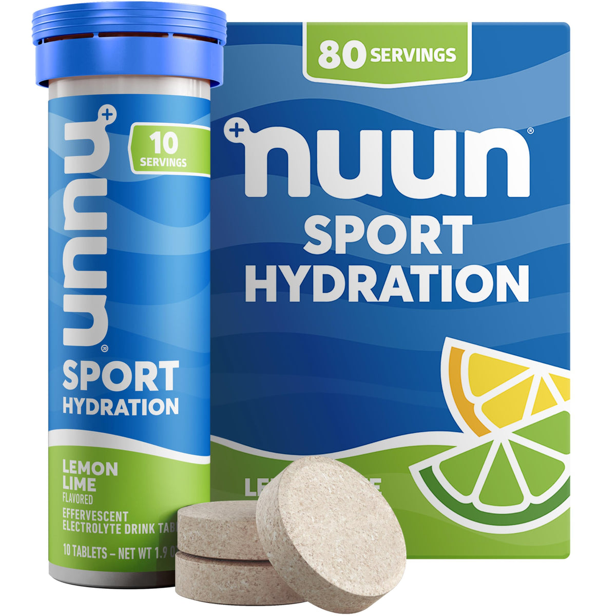 Nuun tubo frontal mostrando 8 pastillas y beneficio de portabilidad
