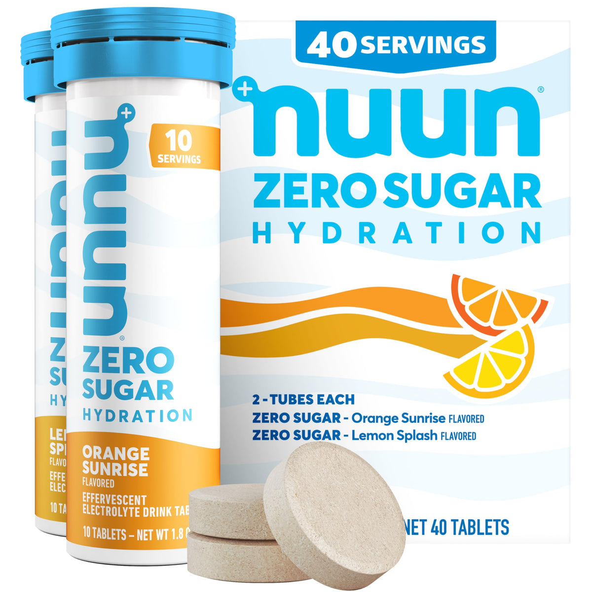 Nuun paquete Mixed Citrus frente mostrando tubos y etiquetas, fácil identificación