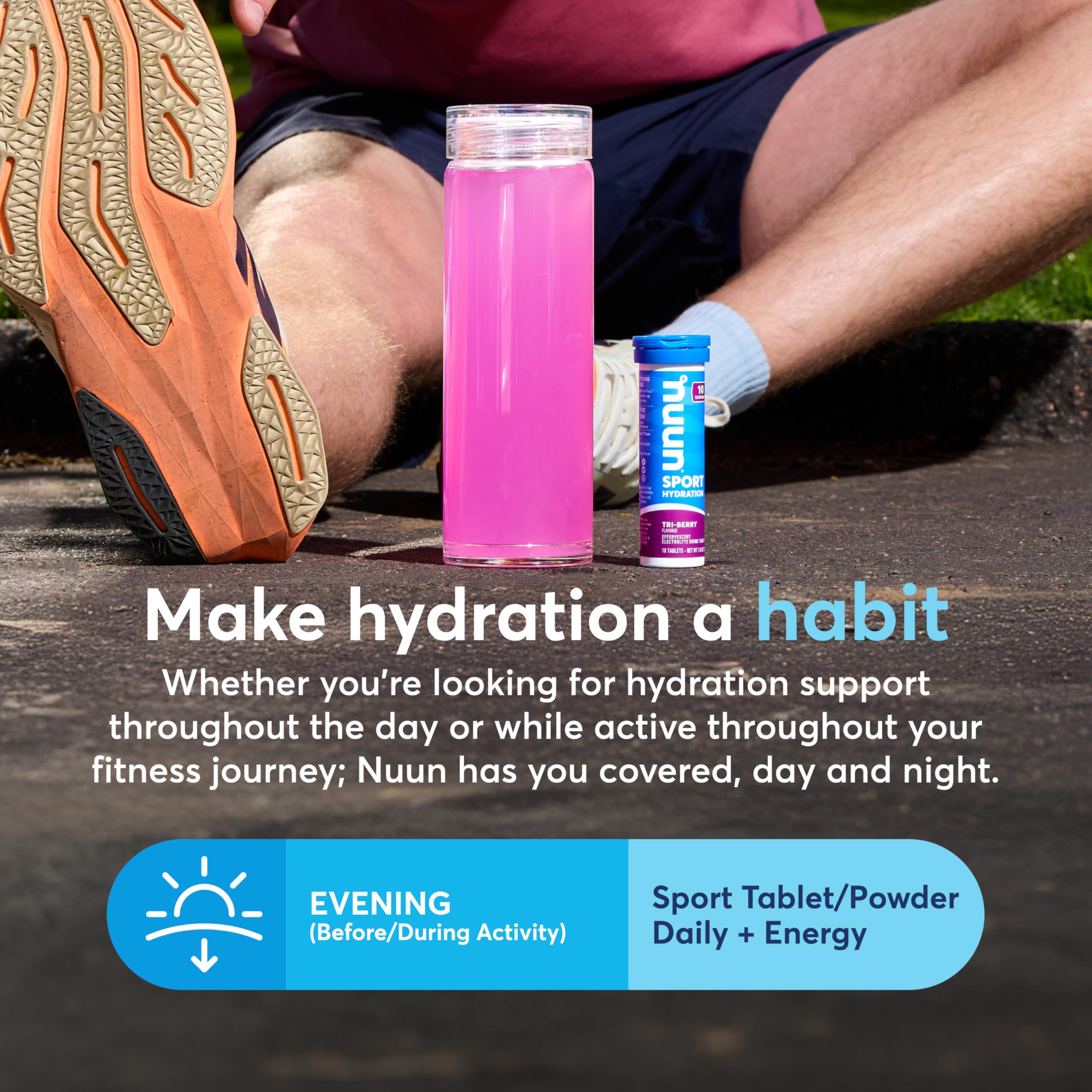 Nuun tableta efervescente en agua burbujeando, mezcla rápida y refrescante
