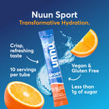 detalle de un sobre Nuun abierto con polvo naranja, fácil disolución