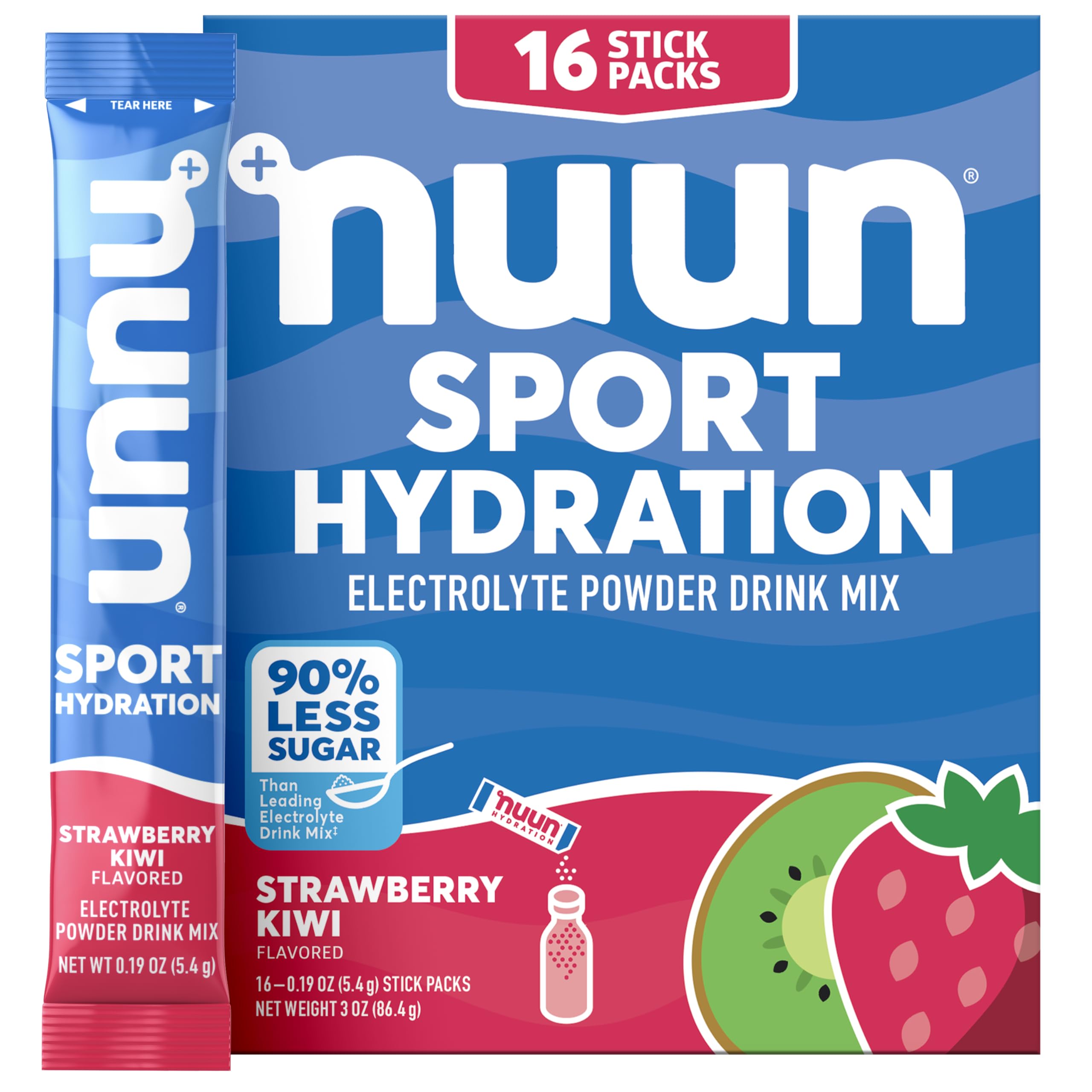 Nuun sobre frontal fresa-kiwi mostrando empaque y conveniencia