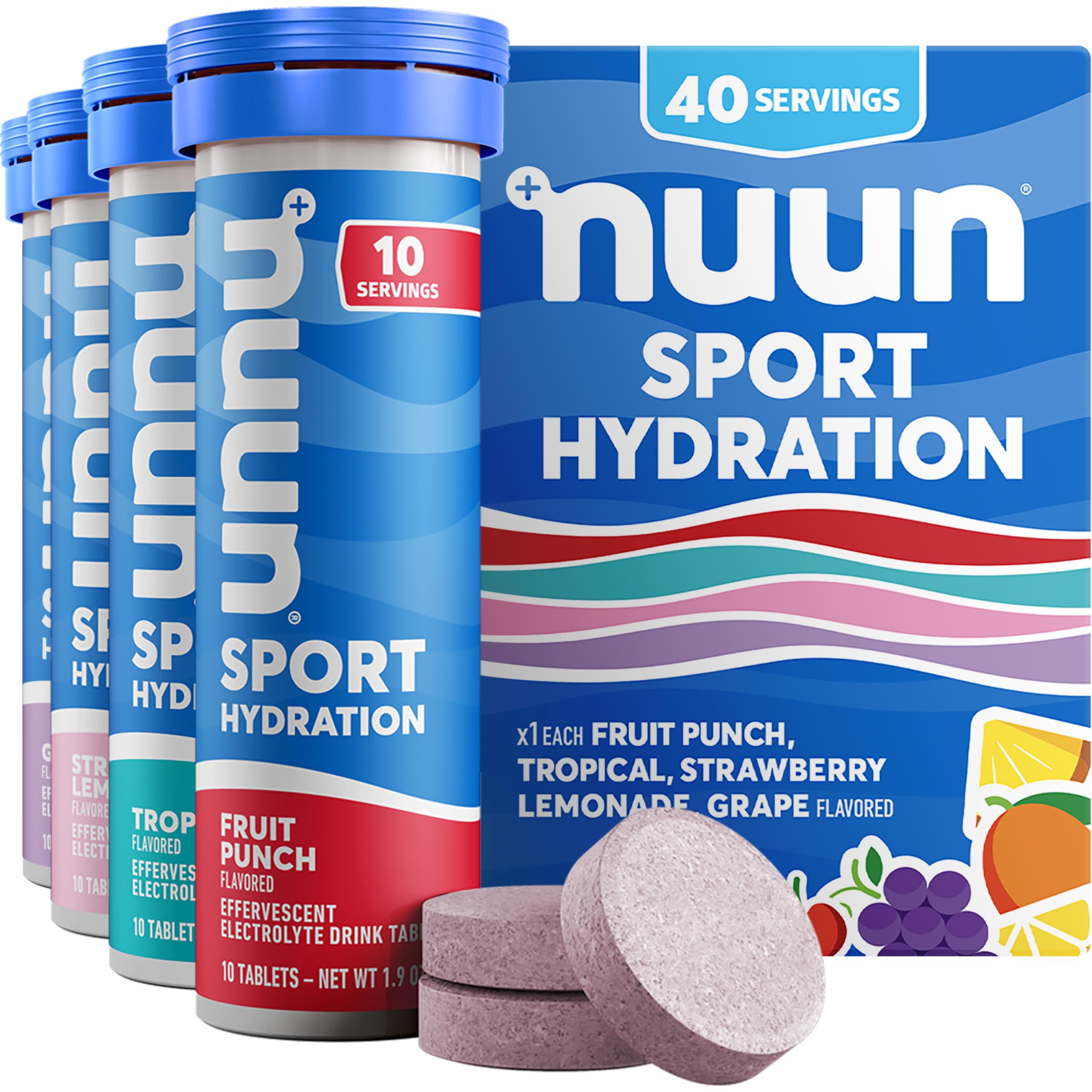Nuun frente del tubo mostrando sabores y portabilidad