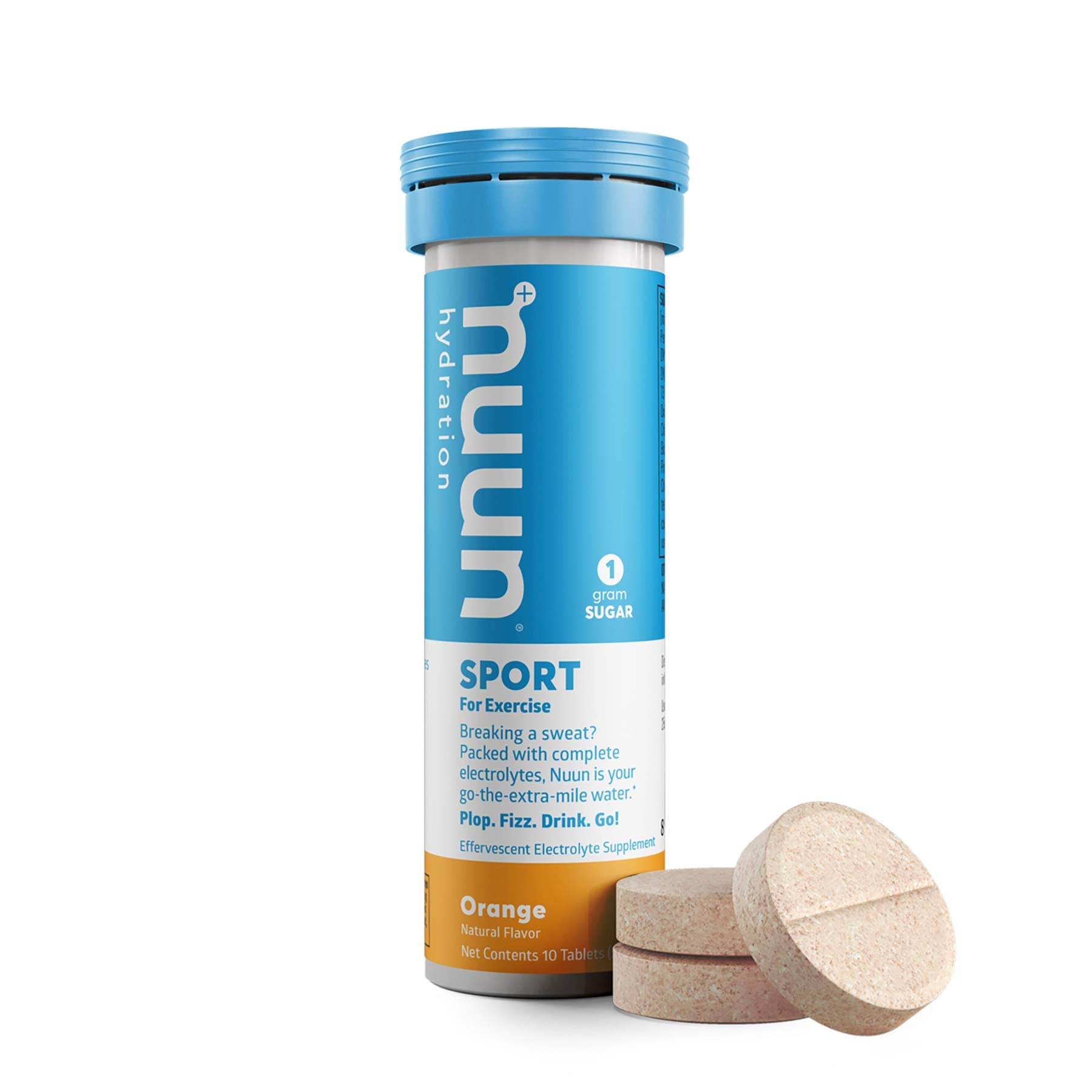 Nuun tableta detalle con textura y color naranja, fácil de disolver