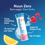 Nuun tableta efervescente de cerca con textura y efervescencia visible