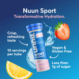 Nuun tableta efervescente en primer plano demostrando textura y disolución rápida