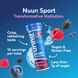 Nuun primer plano de tableta efervescente mostrando textura y efervescencia