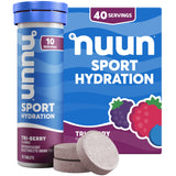 Nuun tubo Tri-Berry frente con etiqueta visible para identificar sabor