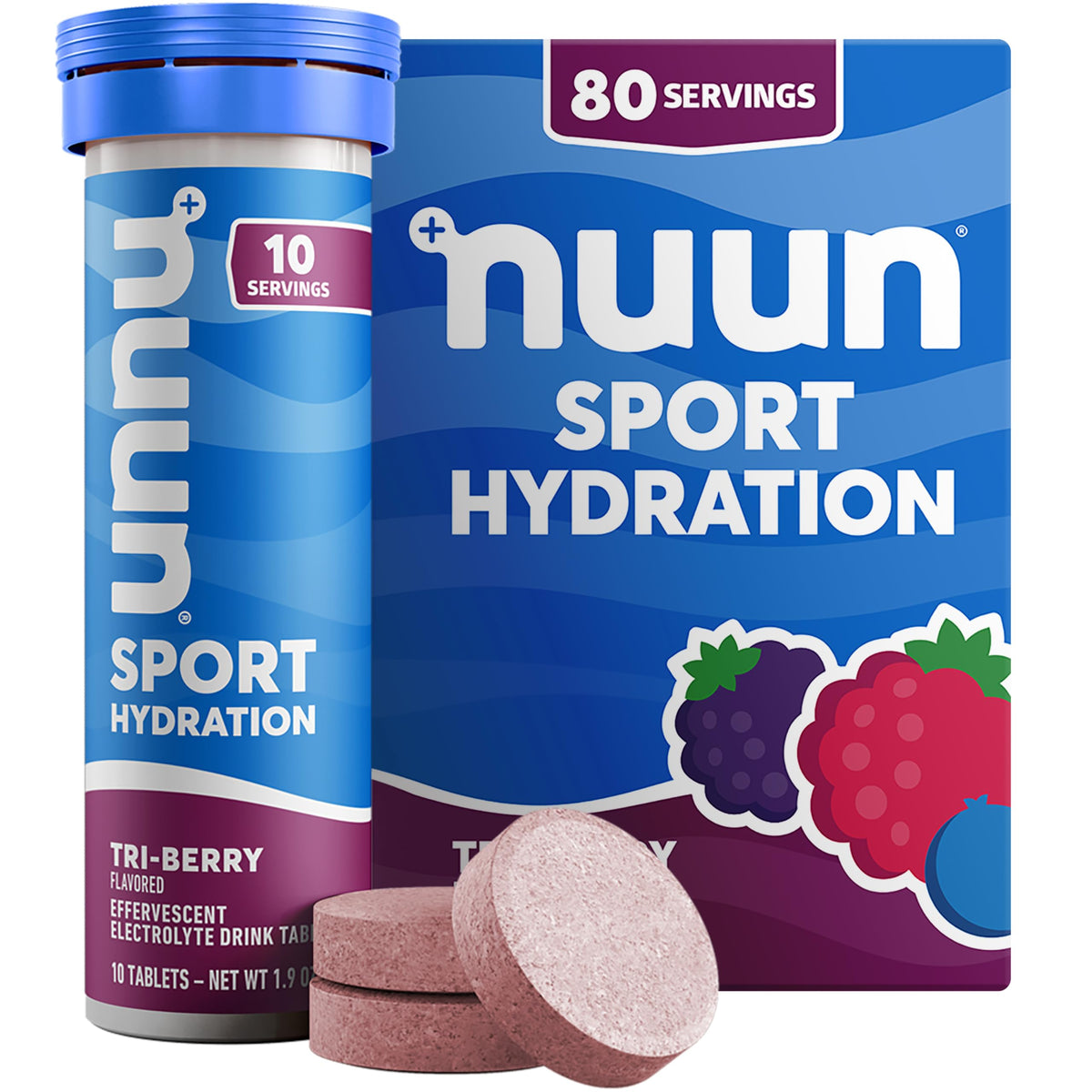 Nuun Tri Berry envase frontal mostrando portabilidad y conveniencia