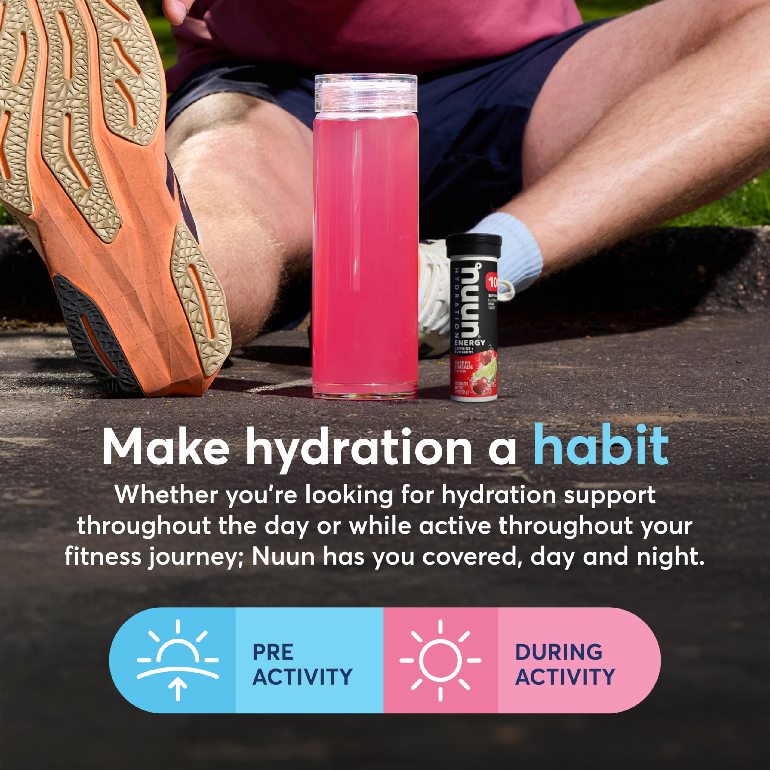 Nuun tubo abierto con tabletas visibles para llevar a entrenamientos