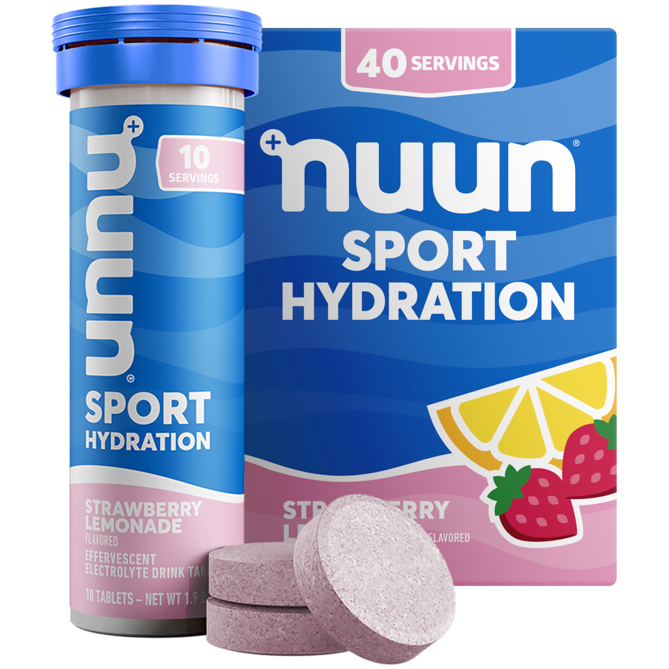 Nuun tubo frontal Strawberry Lemonade mostrando portabilidad y sabor
