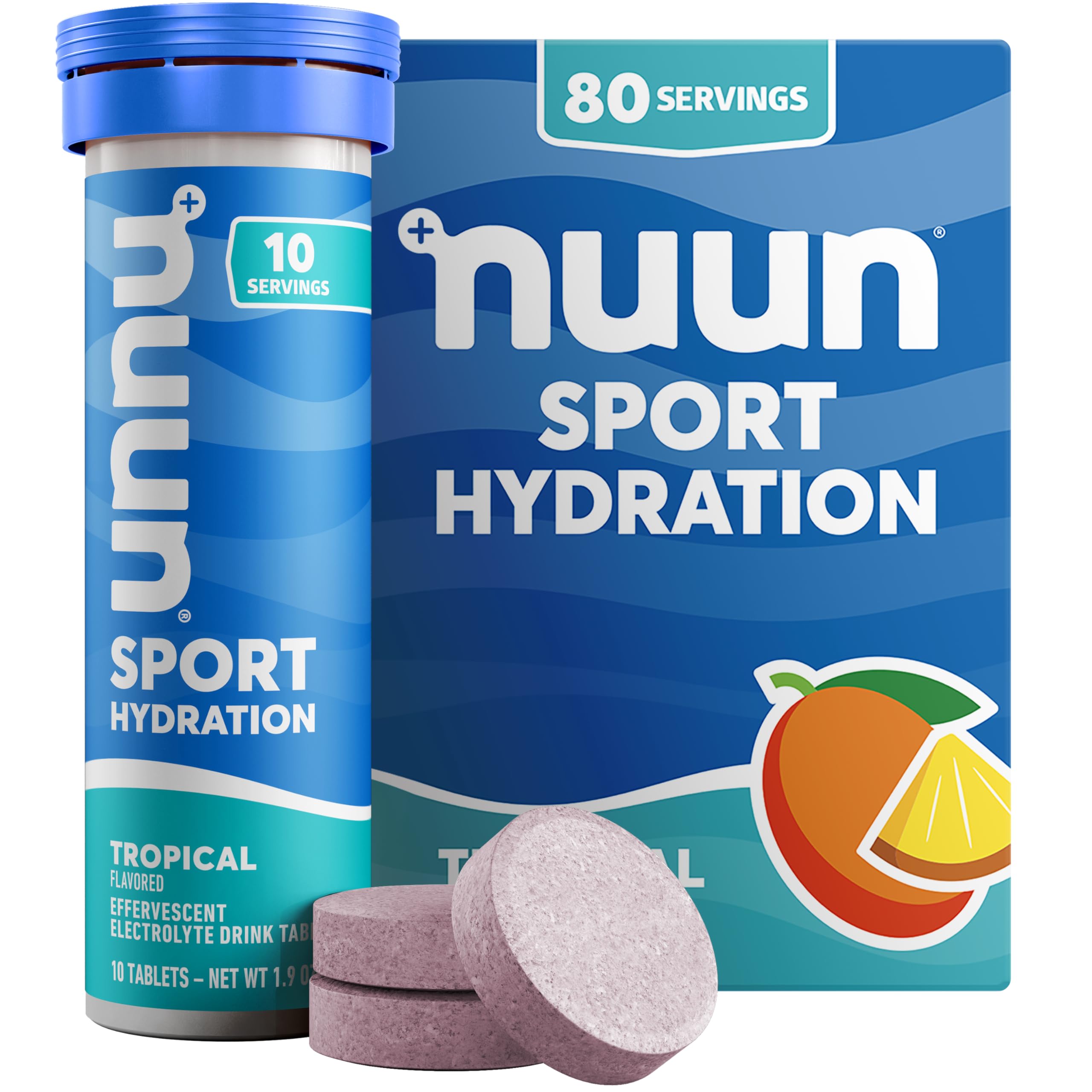 Nuun tubo frontal Tropical mostrando envase portátil y conveniencia