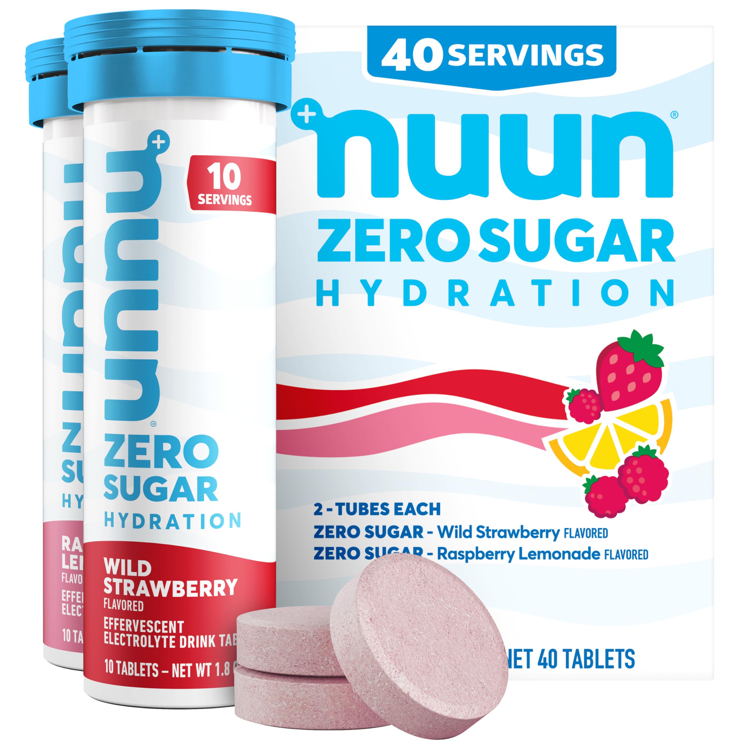Nuun tubo frente mostrando etiqueta Mixed Berry y conveniencia para llevar