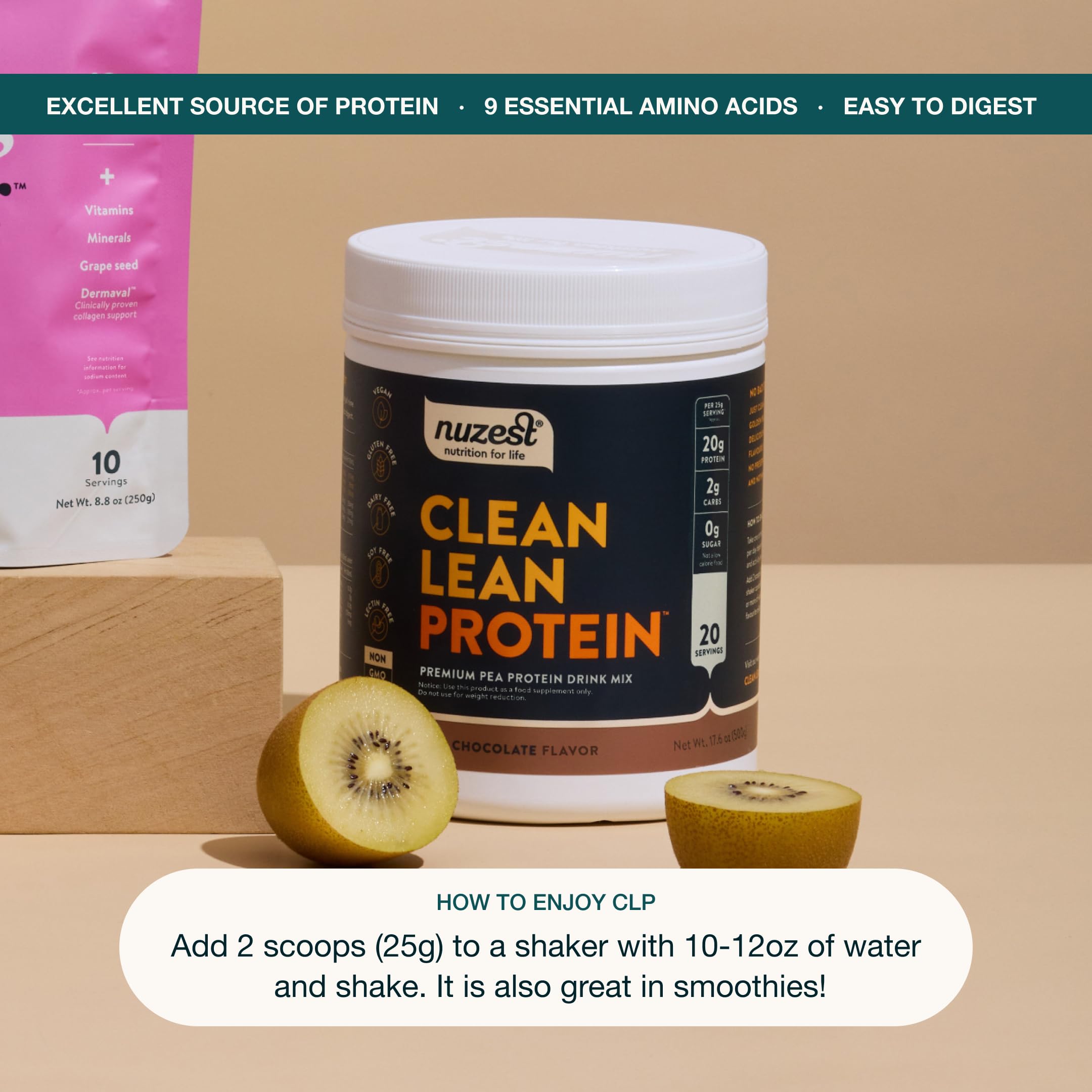 Nuzest batido en vaso listo para beber y energía inmediata