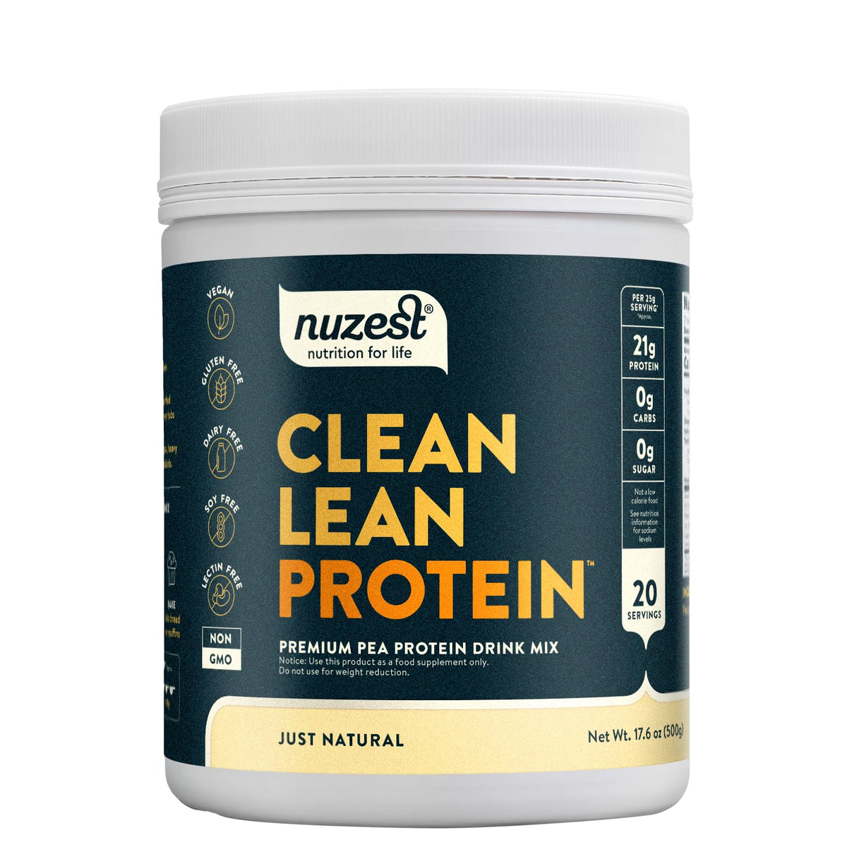 Nuzest vista frontal del envase que destaca pureza y simplicidad