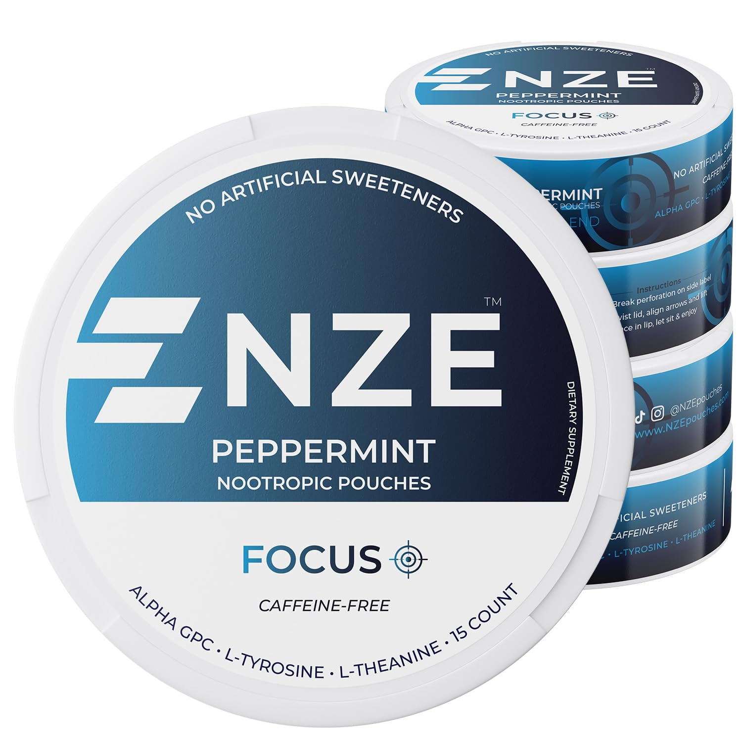 NZE lata frontal con pouches, presenta diseño claro y beneficios