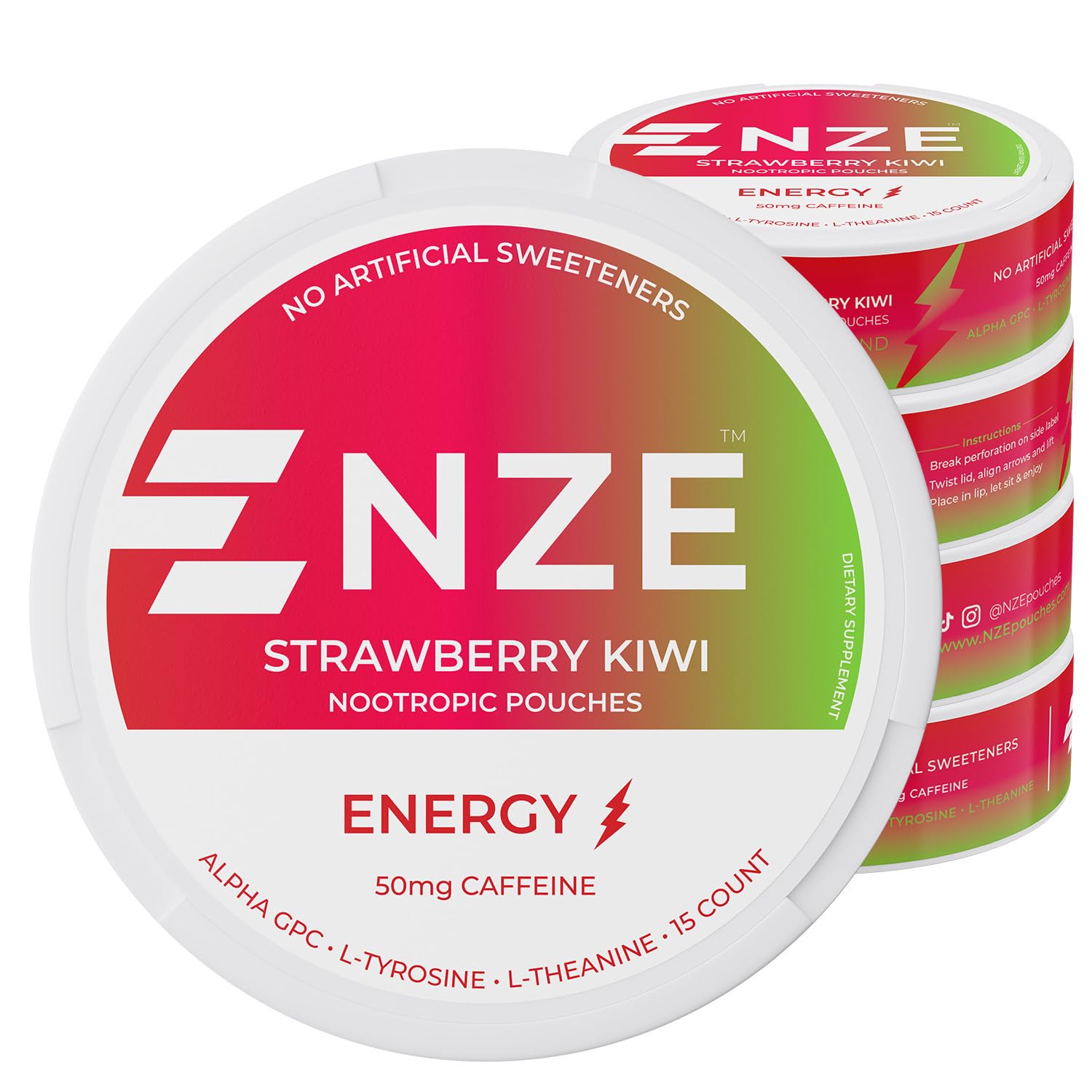 NZE imagen frontal de la lata fresa kiwi que destaca presentación y conveniencia
