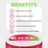 NZE sachets con ingredientes naturales que subrayan ausencia de azúcares artificiales