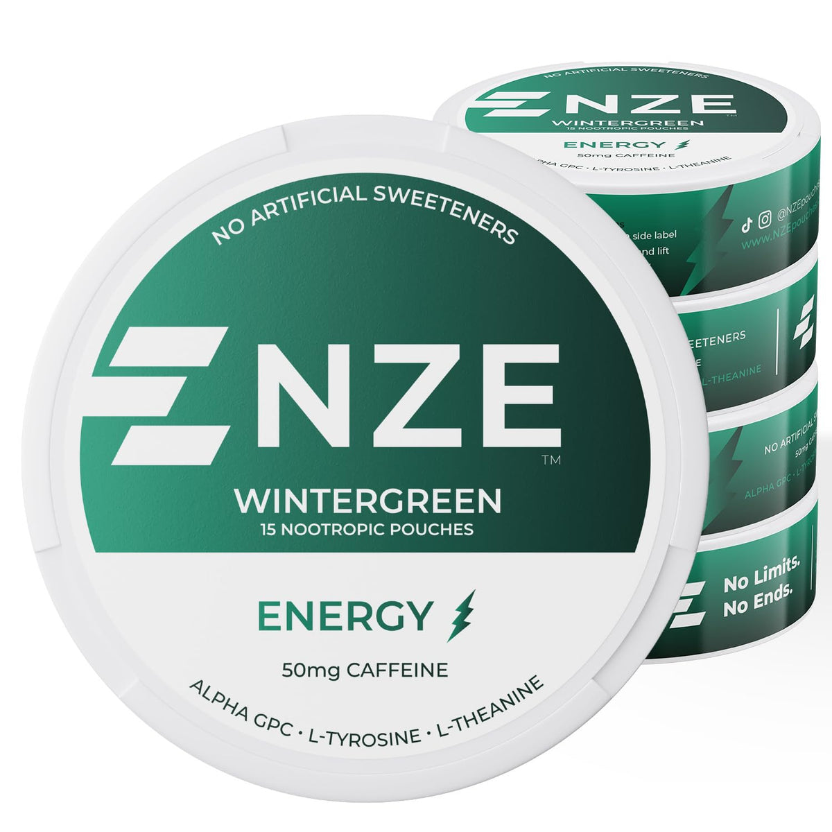NZE lata frontal Wintergreen mostrando diseño y beneficio portátil