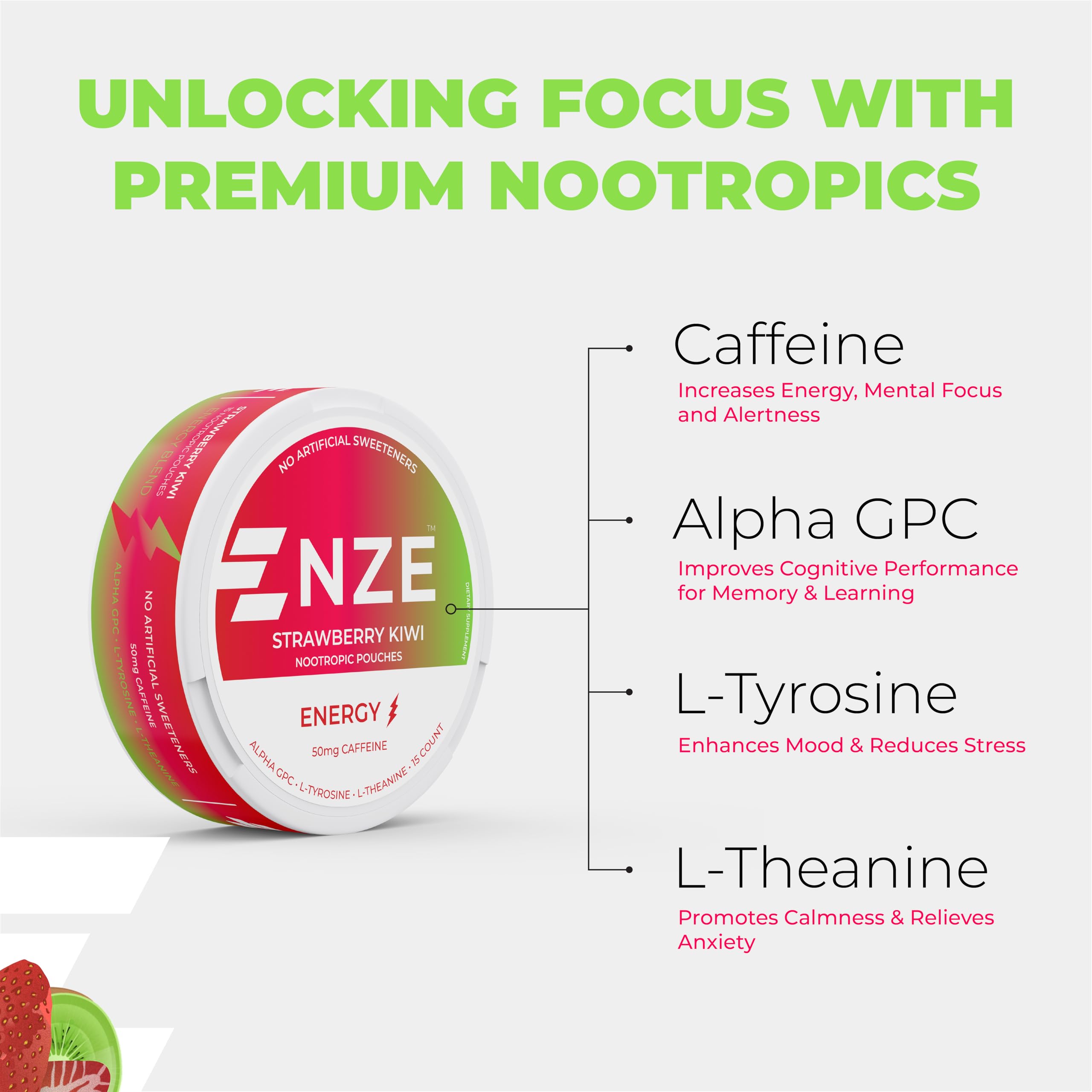 NZE pouch colocado en boca destacando absorción rápida y discreción