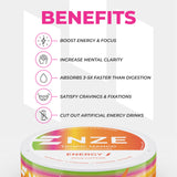 NZE ingredientes visibles y etiqueta con beneficios claros