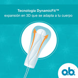 o.b. tampón en mano para demostrar inserción discreta y manejo sencillo