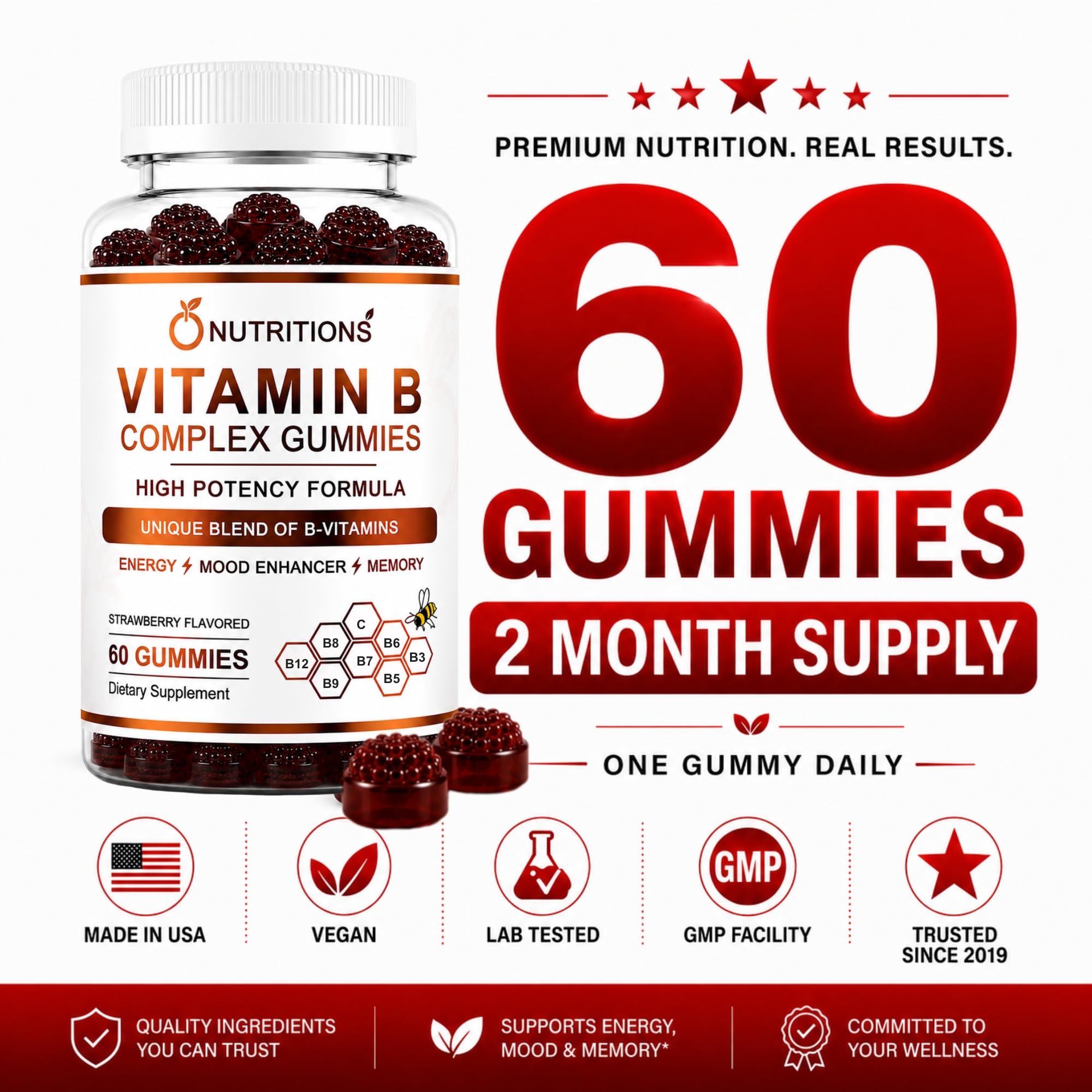 O NUTRITIONS tarro abierto con gominolas para visualización del contenido