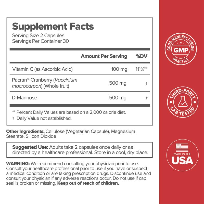 O Positiv etiqueta con lista de ingredientes como Pacran, D‑mannosa y vitamina C