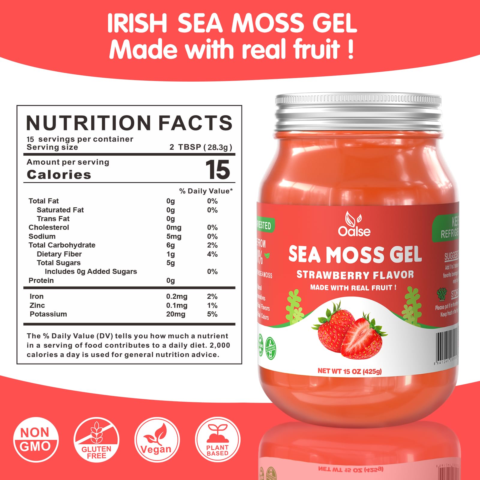 OALSE gel mezclado en batido de fresa para energía y sabor natural