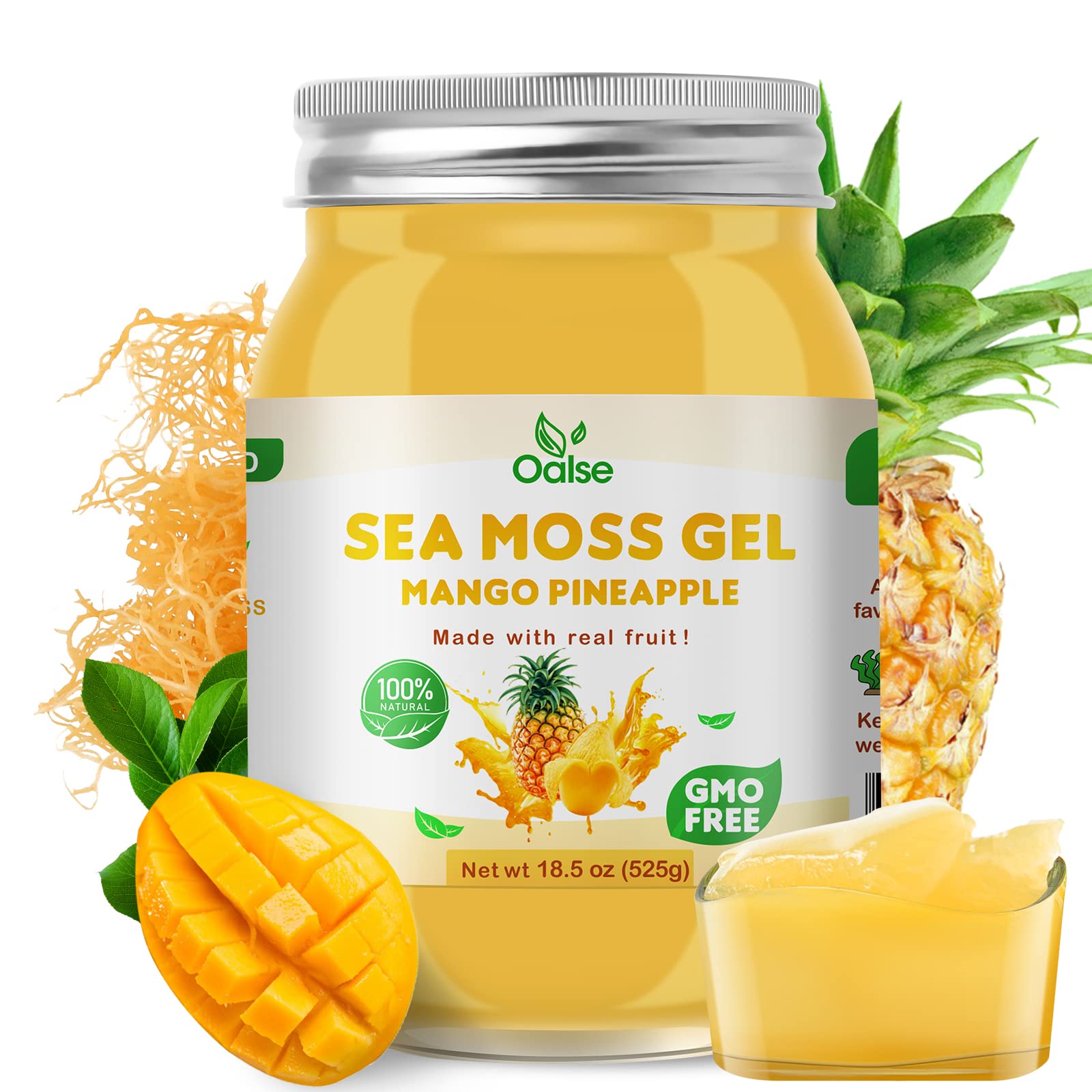 OALSE envase frontal sabor mango piña, muestra apariencia y tamaño