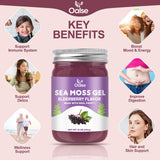 OALSE primer plano de la textura gelatinosa del sea moss gel destacando su consistencia