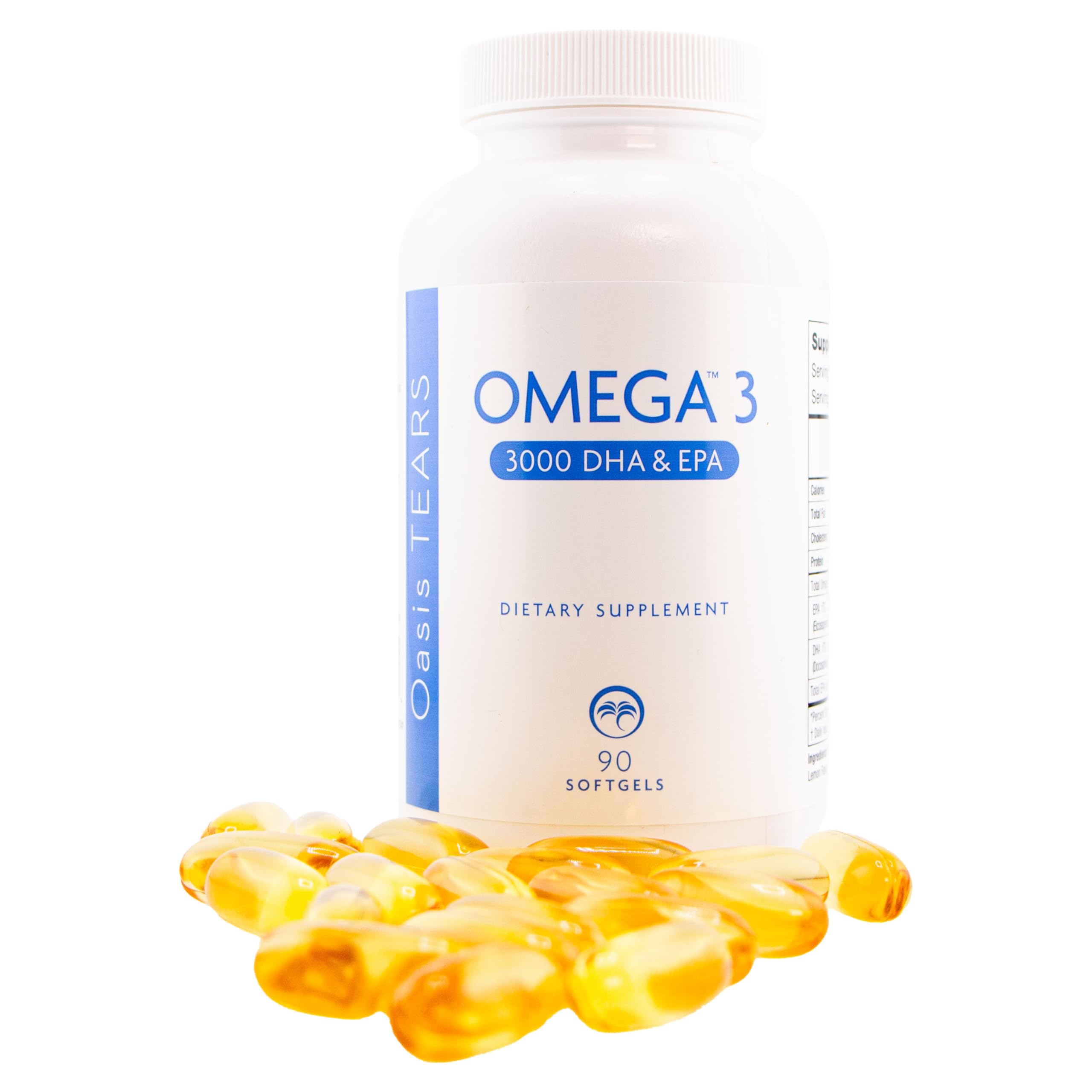 Oasis TEARS OMEGA cápsulas en mano indicando dosis práctica diaria