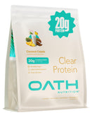 Oath Nutrition envase frontal Coconut Colada, muestra sabor tropical y claridad líquida