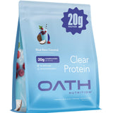 Oath Nutrition envase frontal mostrando la bolsa y el sabor Blue Razz Coconut, atractivo visual