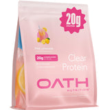 Oath Nutrition envase frontal con diseño y sabor pink lemonade, presentación clara