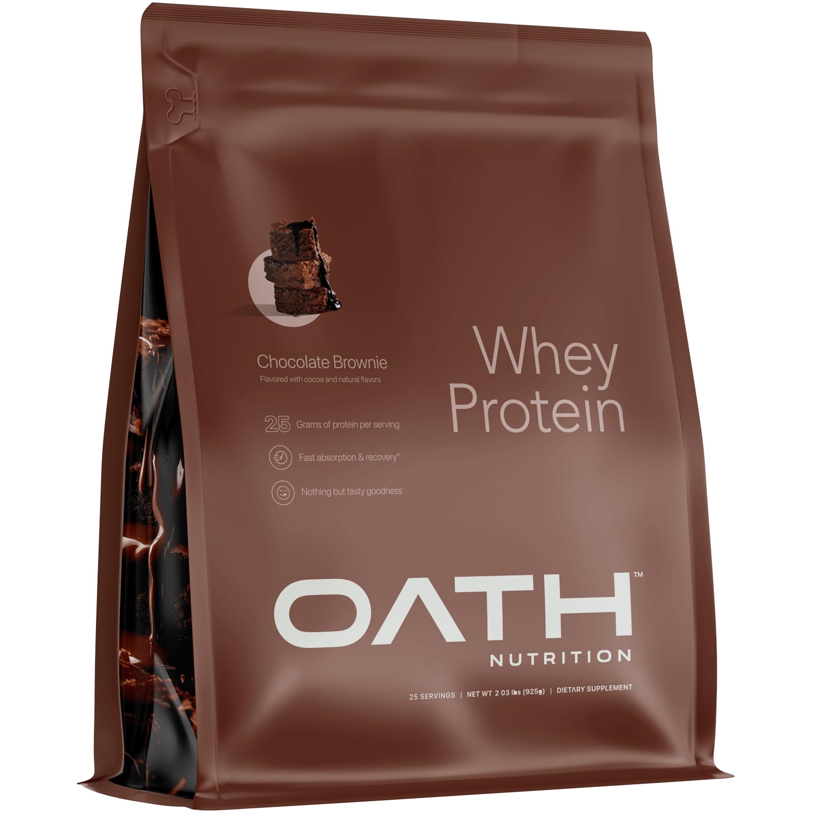 Oath Nutrition frente del envase mostrando diseño y cantidad, facilita elección