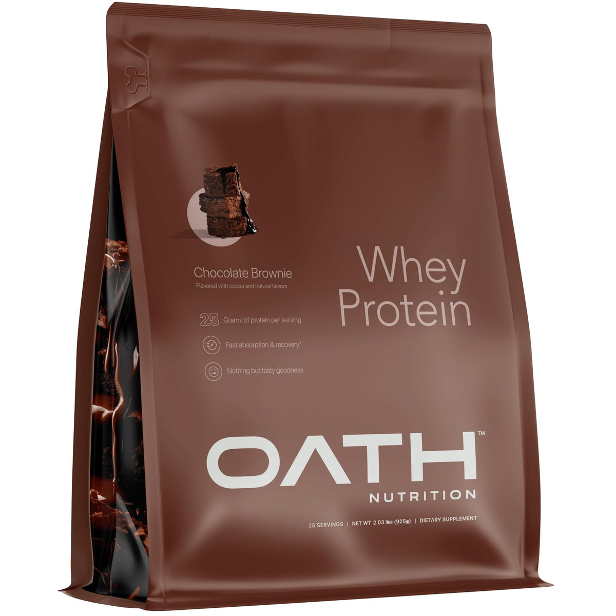 Oath Nutrition frente del envase mostrando diseño y cantidad, facilita elección