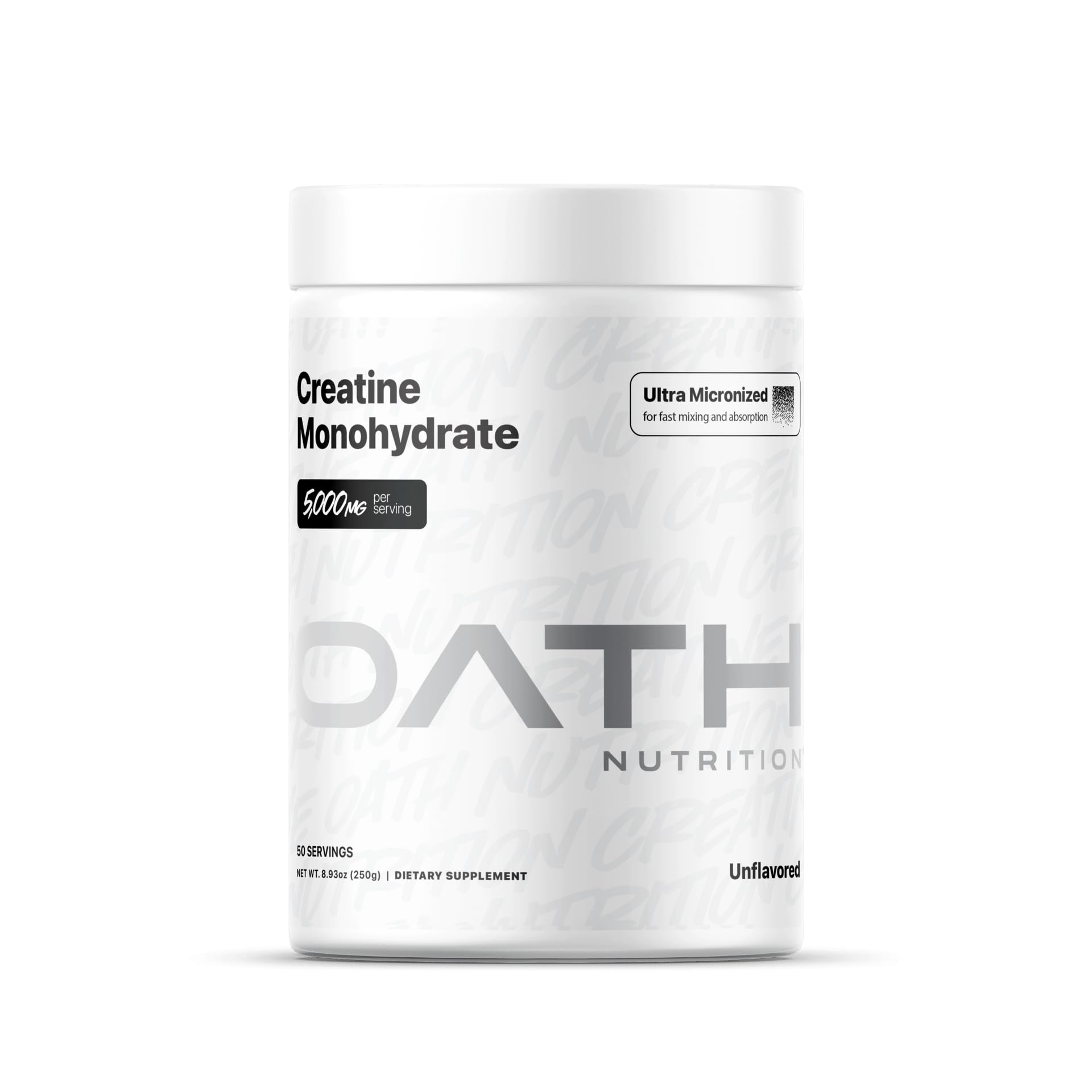Oath Nutrition envase frontal sin sabor, etiqueta clara y beneficios de pureza